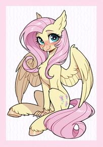 beak character:fluttershy claws cutie_mark feral mlp pink_hair simple_backround solo stableheat wings:feathered yellow_fur // 2688x3840 // 916KB