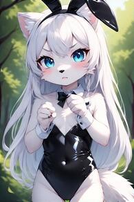 1girl animal_ears artist:furryfunparty black_bow black_bowtie black_leotard blue_eyes blush bow bowtie braid breasts bunnygirl character:yuki covered_navel detached_collar fake_animal_ears furry furry_female leather leotard long_hair looking_at_viewer outdoors playboy_bunny rabbit_ears small_breasts solo strapless strapless_leotard tail white_hair wrist_cuffs // 512x768 // 133KB