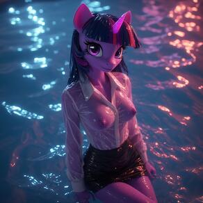 1girl artist:furryfunparty breasts character:twilight_sparke(mlpfim) colored_skin furry furry_female horns long_hair looking_at_viewer medium_breasts multicolored_hair my_little_pony nipples no_bra purple_eyes see-through shirt single_horn skirt smile solo water wet wet_clothes wet_shirt // 768x768 // 172KB