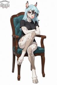 artist:animefurever black_shirt blue_hair chair character:imogen multicolored_fur multicolored_hair purple_eyes simple_backround // 1152x1728 // 140KB