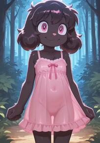1girl animal_ears artist:furryfunparty character:Sofia forest furry furry_female loli looking_at_viewer nature navel nightgown outdoors pink_eyes see-through smile solo young // 768x1101 // 50KB