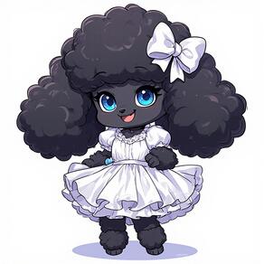 1girl artist:furryfunparty black_fur black_hair blue_eyes bow dress fang full_body furry furry_female hair_bow looking_at_viewer open_mouth puffy_short_sleeves puffy_sleeves short_sleeves simple_background smile solo white_background white_bow white_dress // 768x768 // 101KB