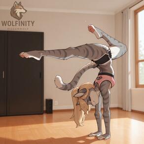 anthro artist:rizzenwolf cat character:Kat feline handstand paws plantigrade solo solo_focus yoga // 4000x4000 // 219KB