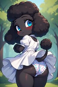 1girl animal_ears artist:furryfunparty ass blue_eyes blush character:Sofia dress from_behind furry furry_female loli looking_back outdoors panties polka_dot polka_dot_panties solo tail underwear white_dress white_panties // 512x768 // 88KB