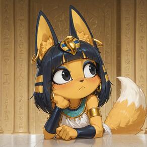 artist:ohlawdhecummin black_eyes black_hair character:ankha_(animal_crossing) earrings egyptian_clothing gold_jewlery jewlery necklace yellow_fur // 1584x1584 // 257KB
