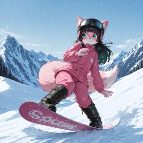 1girl animal_ears artist:ohlawdhecummin black_footwear black_hair blue_sky blush body_fur boots character:pip(ohlawdhecummin) closed_mouth day furry furry_female goggles jacket long_hair long_sleeves looking_to_the_side mountain outdoors pants pink_jacket pink_pants ski_goggles sky snow solo tail // 1784x1784 // 372KB