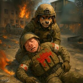1boy 1girl artist:humble_grifter blue_eyes brown_hair closed_eyes fire gloves helmet lying motor_vehicle sleeping uniform // 2000x2000 // 569KB