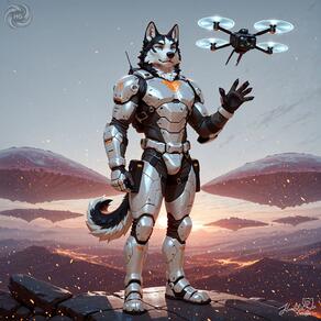 1boy animal_ears armor artist:humble_grifter blue_eyes dog_boy dog_ears dog_tail full_body furry furry_male male_focus tail // 2000x2000 // 429KB