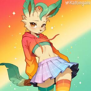 1boy animal_ears artist:kaltingale artist_name blue_skirt blush body_fur brown_eyes character:leafeon cowboy_shot crop_top cropped_hoodie drawstring femboy furrification furry furry_male hood hood_down hoodie long_sleeves looking_at_viewer midriff miniskirt multicolored_clothes multicolored_legwear navel orange_hoodie orange_thighhighs otoko_no_ko plaid_skirt pleated_skirt purple_skirt rainbow_background skirt solo sparkle stomach striped_clothes striped_thighhighs tail thighhighs thighhighs:striped yellow_fur // 1536x1536 // 179KB
