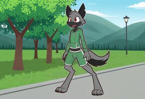 artist:arturo_wolff_(artist) black_countershading black_fur character:arturo_wolff digitigrade eye_bags grey_fur hindpaws notched_ear red_eyes slim // 2048x1401 // 238KB