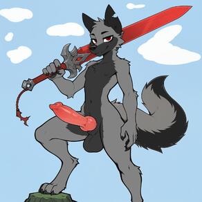 artist:arturo_wolff_(artist) black_countershading black_fur canine_penis character:arturo_wolff digitigrade eye_bags grey_fur hindpaws notched_ear nude red_eyes slim // 1792x1792 // 204KB