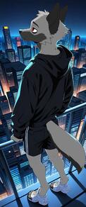 artist:arturo_wolff_(artist) black_countershading black_fur character:arturo_wolff digitigrade eye_bags grey_fur hindpaws notched_ear red_eyes slim // 855x2048 // 271KB