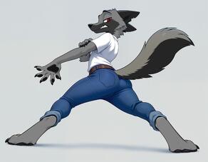 artist:arturo_wolff_(artist) black_countershading black_fur character:arturo_wolff digitigrade eye_bags grey_fur hindpaws notched_ear red_eyes slim // 2048x1591 // 153KB