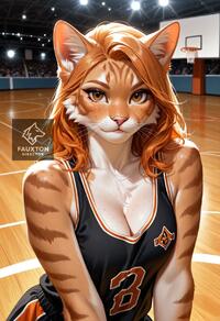 1girl animal_ear_fluff animal_ears artist:fauxton_director artist_name breasts brown_eyes cat_ears cleavage freckles furry furry_female looking_at_viewer solo upper_body whiskers // 832x1216 // 264KB