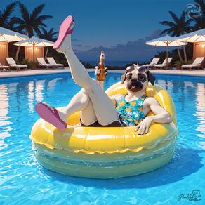 1boy artist:humble_grifter bottle dog_boy eyewear_on_head flip-flops furry furry_male holding holding_bottle innertube looking_at_viewer male_focus night outdoors palm_tree pool sandals shorts sky solo sunglasses swim_ring tree umbrella water // 2000x2000 // 284KB