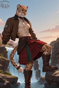 1boy abs animal_ears artist:animefurever bara blue_eyes boots character:levi full_body furry furry_male jacket jaguar_ears large_pectorals leather leopard_ears leopard_tail male_focus muscular muscular_male nipples open_clothes outdoors pectorals smile solo tail water waterfall // 1152x1728 // 115KB